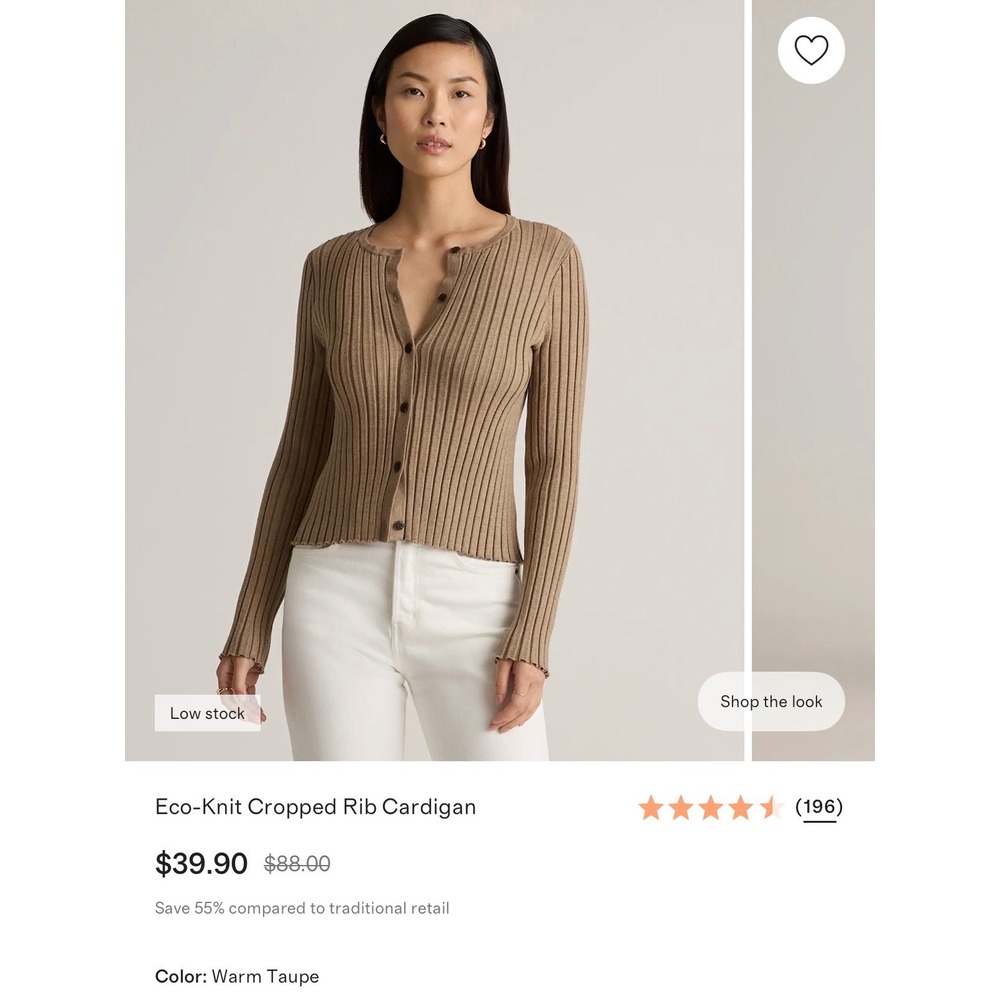 Quince Eco-Knit Cropped Rib Cardigan Warm Taupe Brown Button Front Sweater Large
